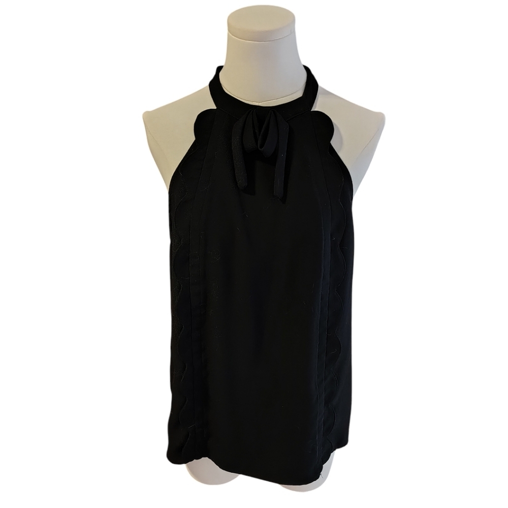 Victoria Beckham Black Scalloped Neck Tie Keyhole Halter Top Size Medium